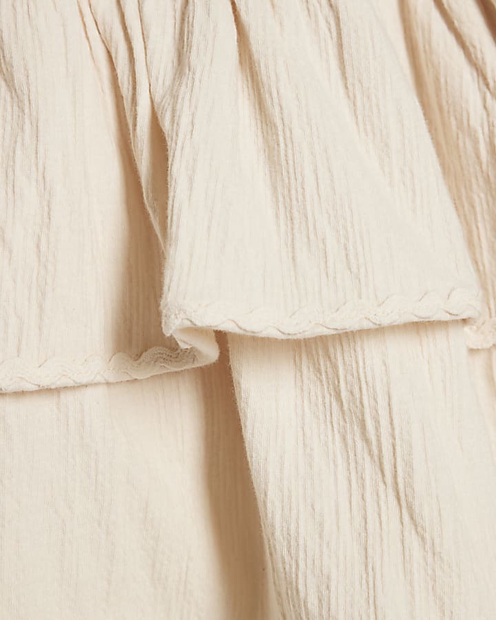 Girls Cream Asymmetric Crochet Flower Dress