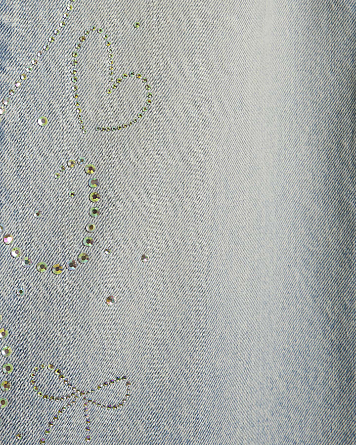 Girls Side Embellished Wide Leg Jeans