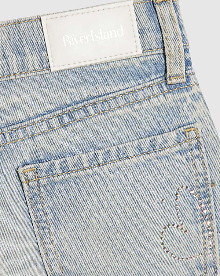 Girls Side Embellished Wide Leg Jeans