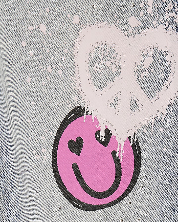 Girls Blue Neon Graffiti Straight Jeans