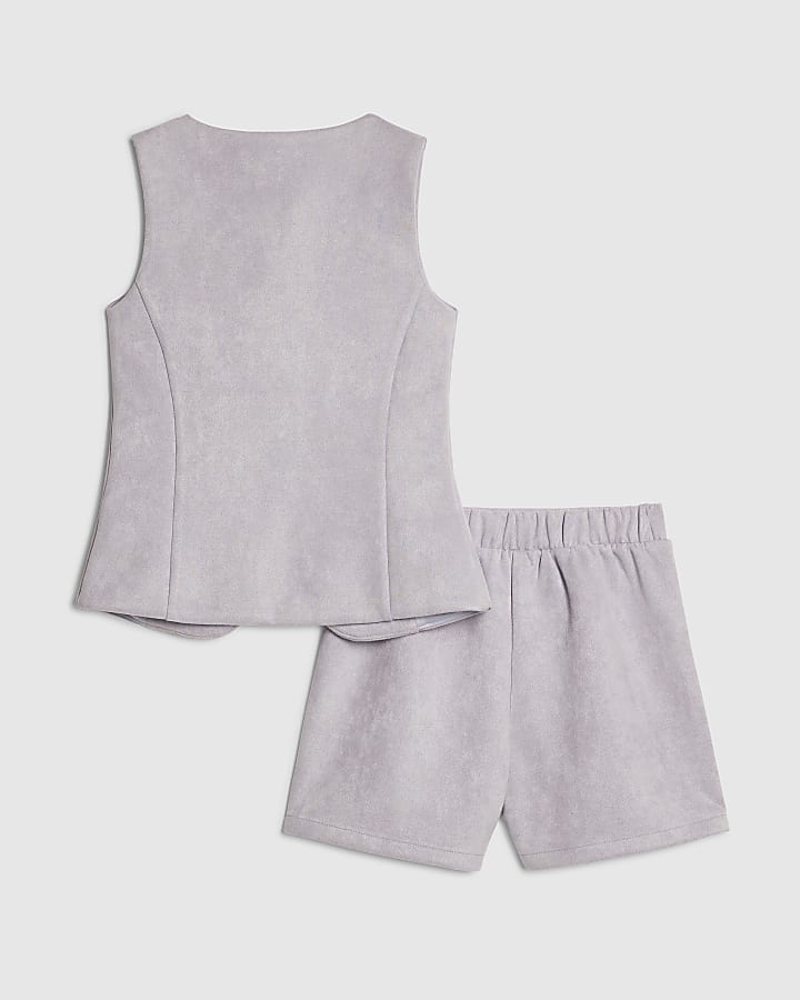 Girls Purple Faux Suede Waistcoat Set