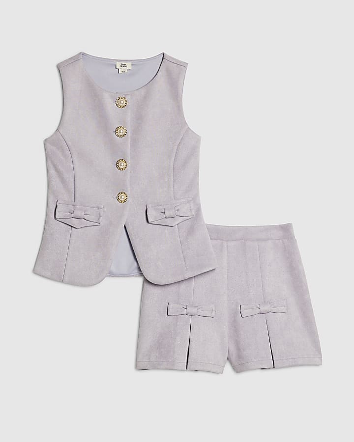 Girls Purple Faux Suede Waistcoat Set