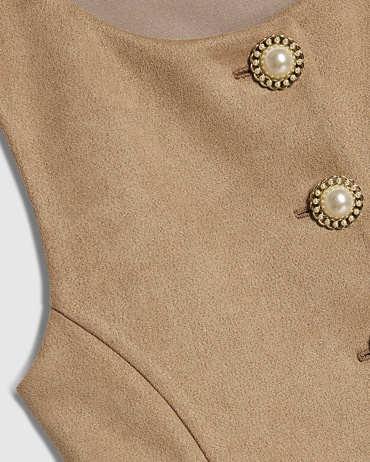 Girls Brown Faux Suede Waistcoat Set