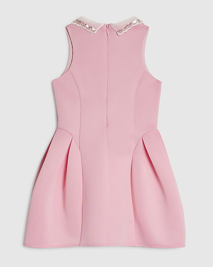 Girls Pink Embellished Collar Dress