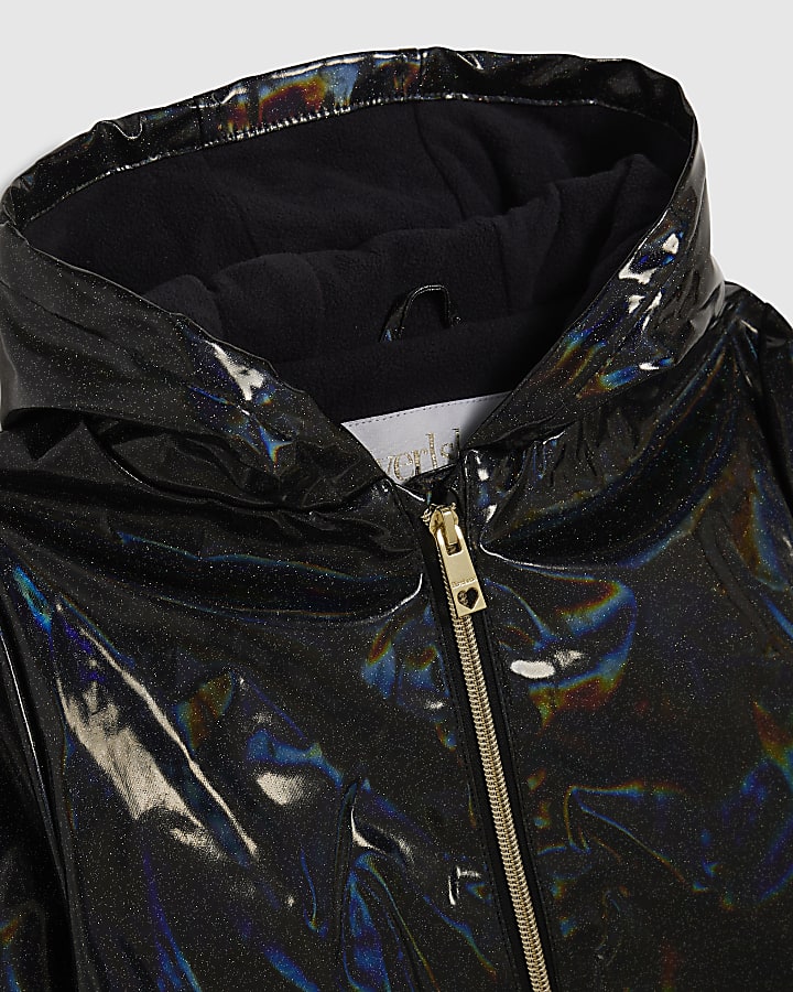 Mini Girls Black Glitter Rainmac