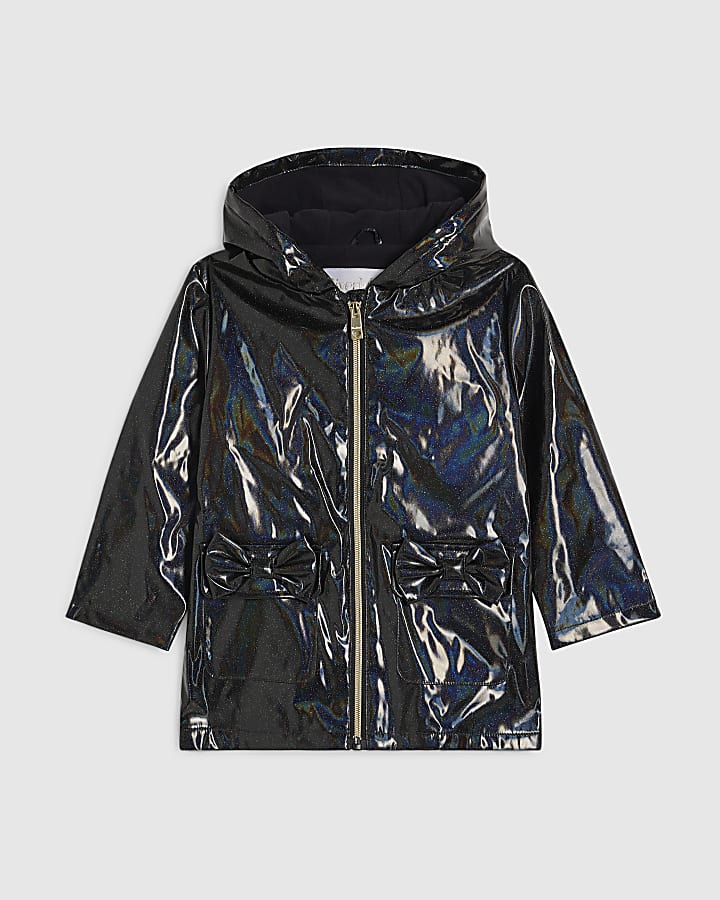 Mini Girls Black Glitter Rainmac