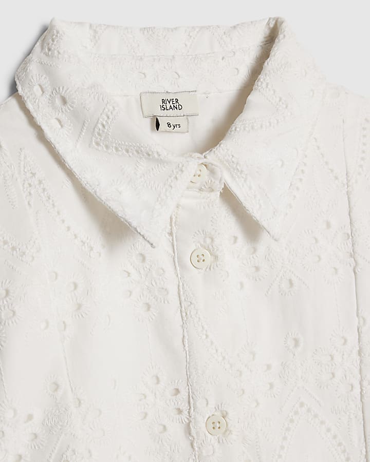 Girls White Floral Broderie Dress