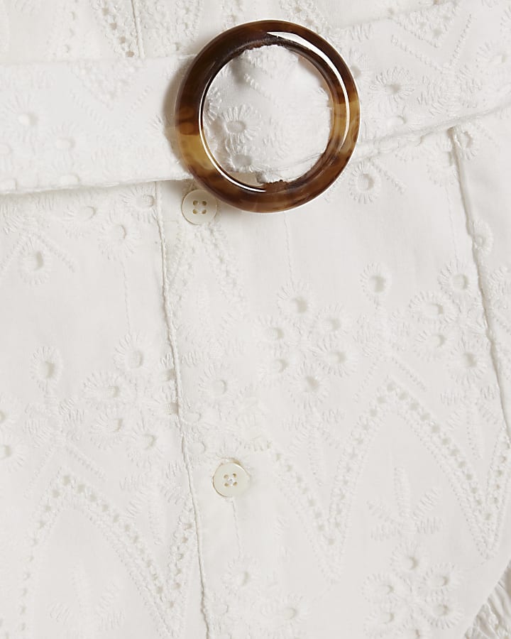 Girls White Floral Broderie Dress