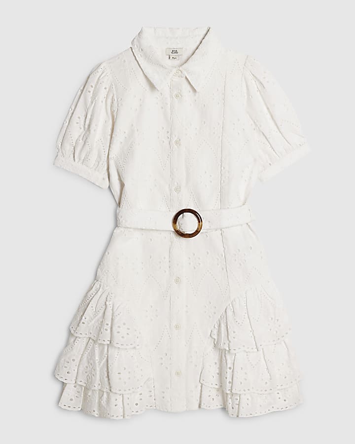Girls White Floral Broderie Dress