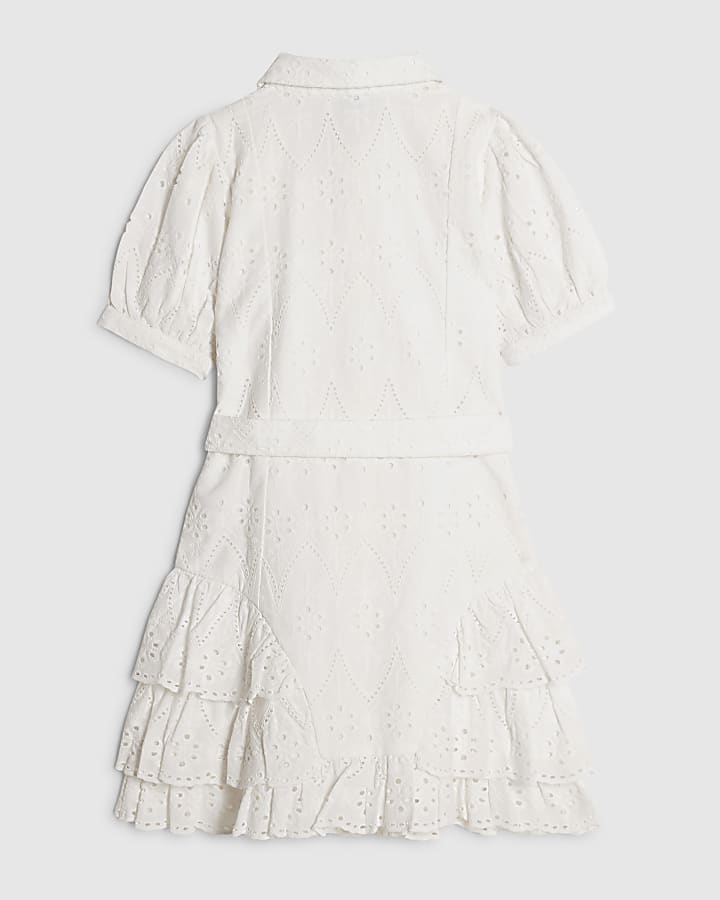 Girls White Floral Broderie Dress