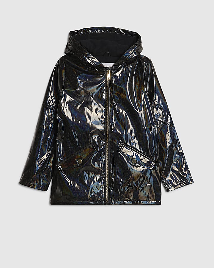 Girls Black Glitter Rainmac
