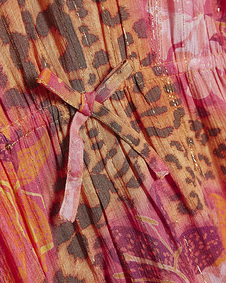 Girls Pink Floral Leopard Kaftan