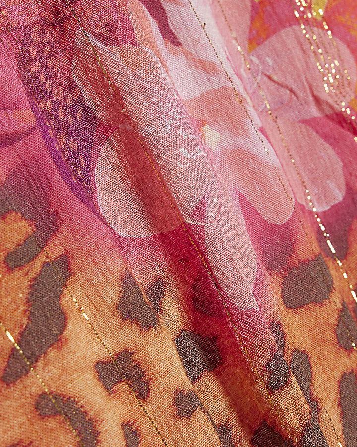 Girls Pink Floral Leopard Kaftan