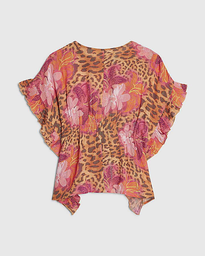 Girls Pink Floral Leopard Kaftan