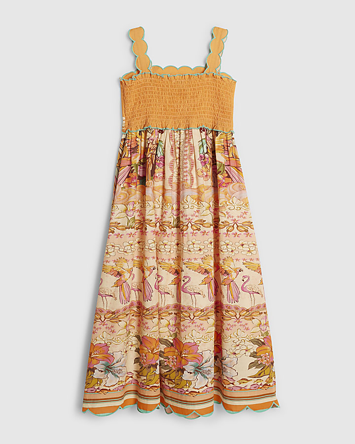 Girls Orange Scallop Maxi Dress