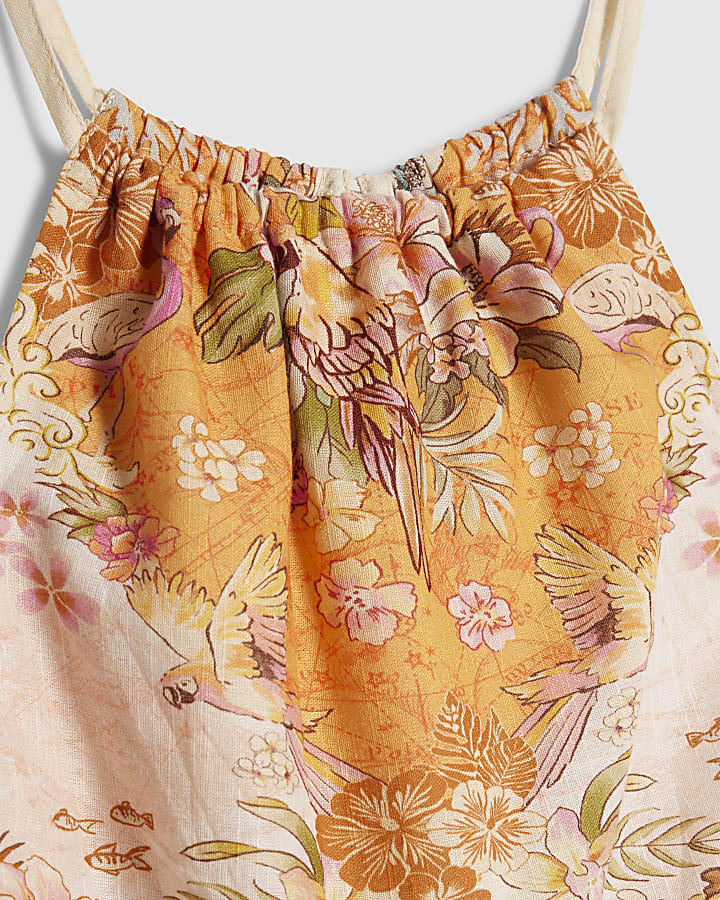 Girls Orange Hanky Hem Top & Short Set