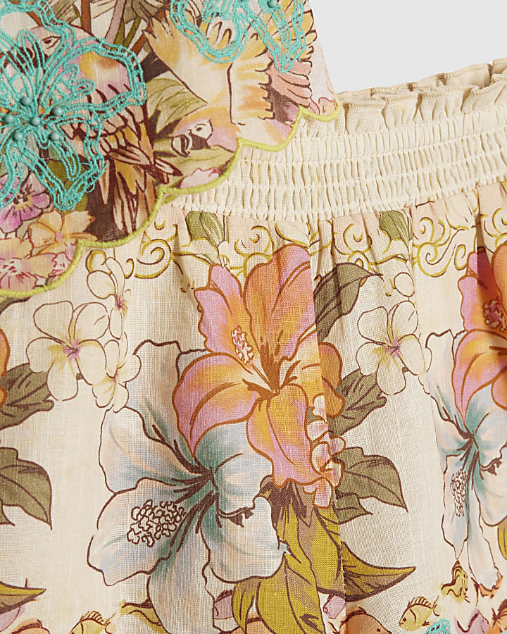 Girls Orange Hanky Hem Top & Short Set