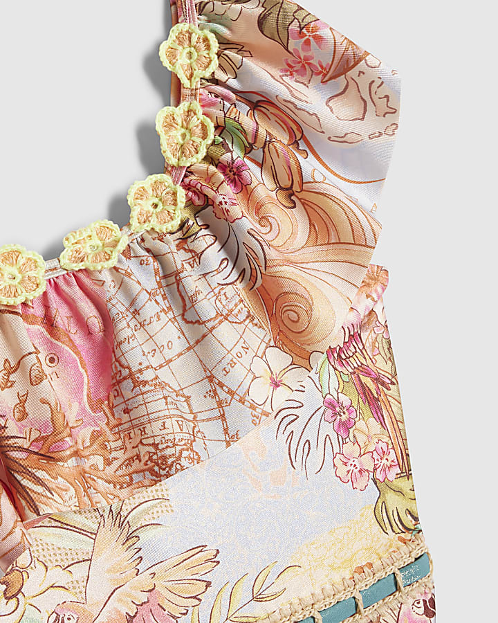 Girls Orange Swimsuit & Skirt Set