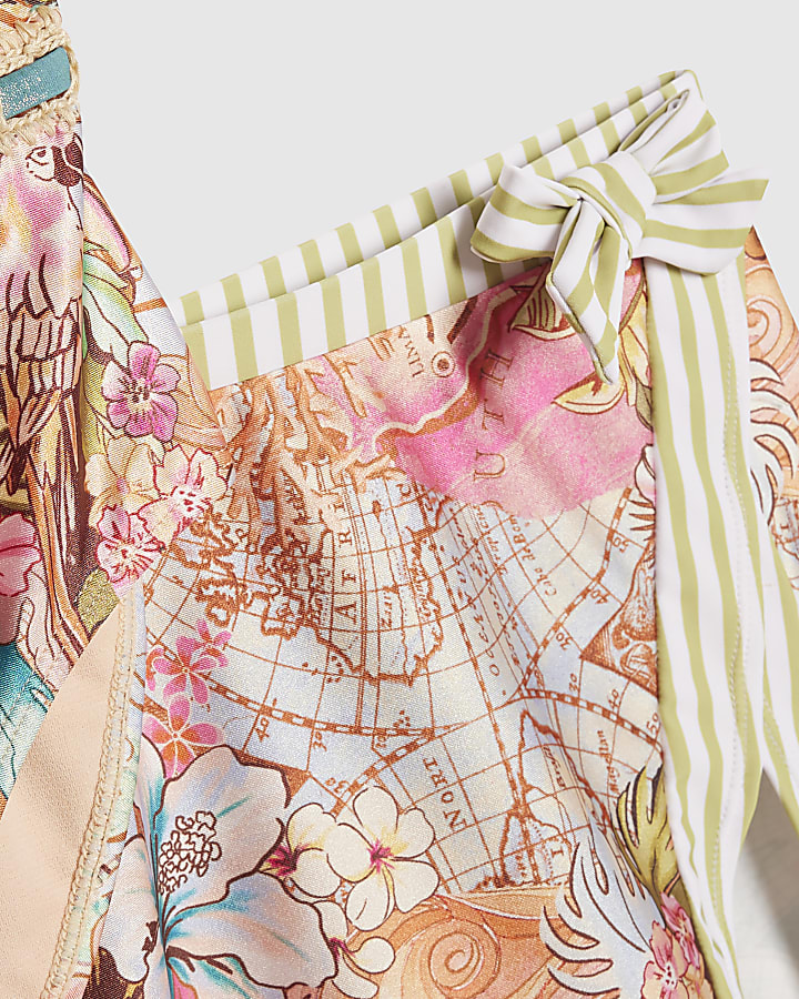 Girls Orange Swimsuit & Skirt Set