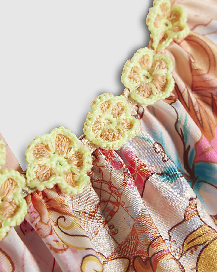 Mini Girls Orange Swimsuit & Skirt Set