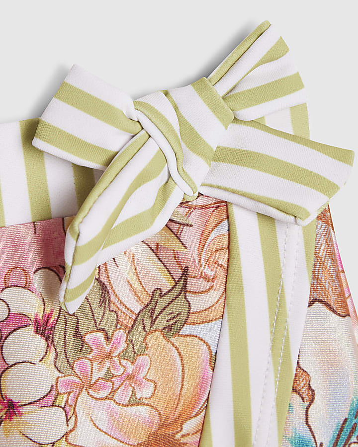 Mini Girls Orange Swimsuit & Skirt Set