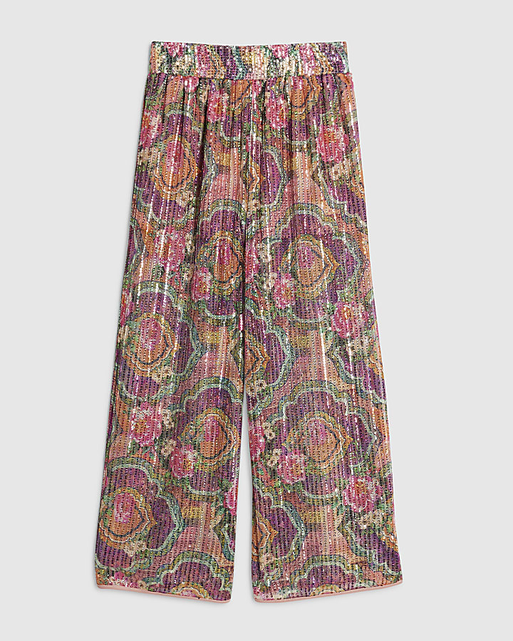 Girls Purple Sequin Trousers