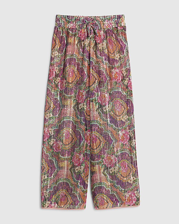 Girls Purple Sequin Trousers