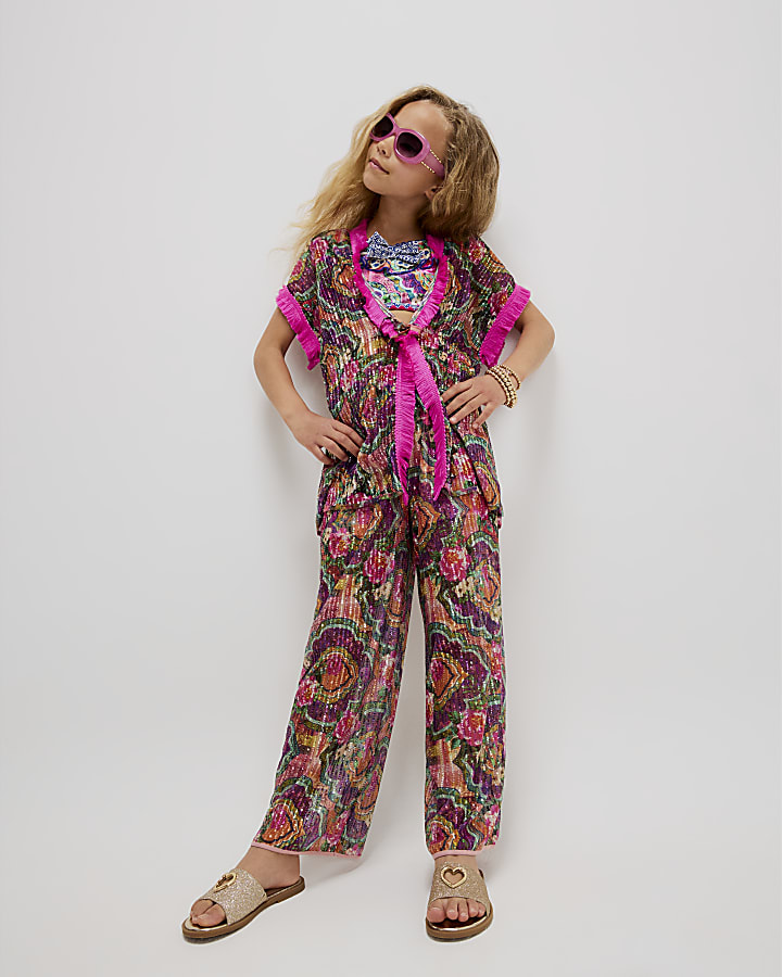 Girls Purple Sequin Trousers