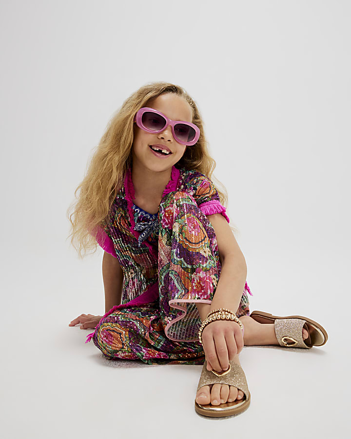 Girls Purple Sequin Trousers