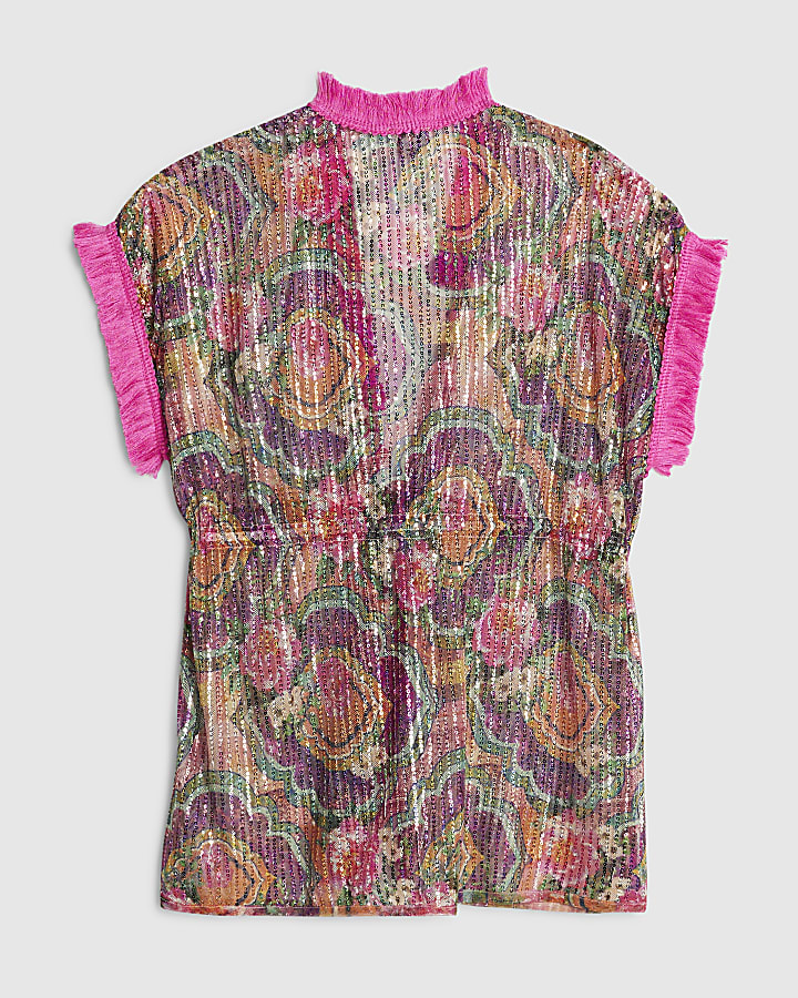 Girls Purple Sequin Kaftan