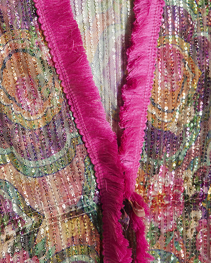 Girls Purple Sequin Kaftan