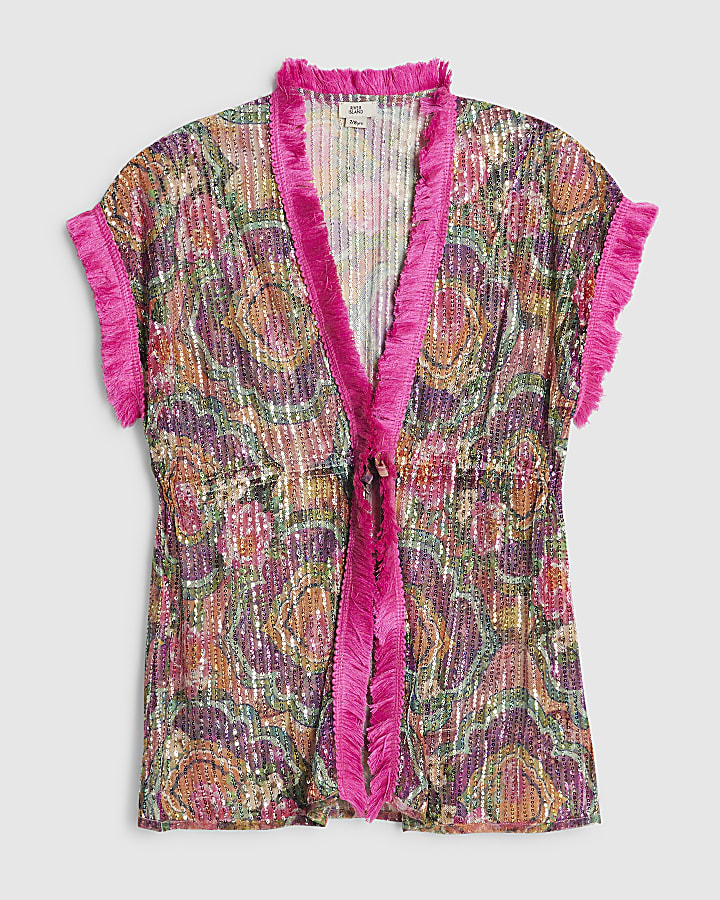 Girls Purple Sequin Kaftan