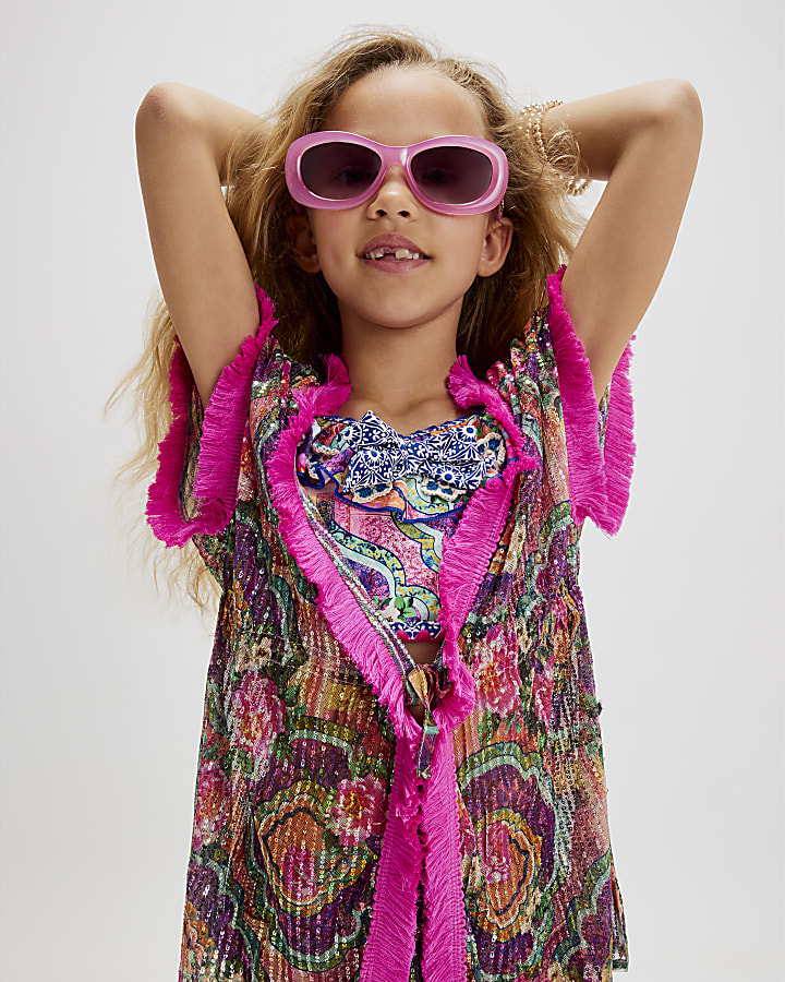 Girls Purple Sequin Kaftan