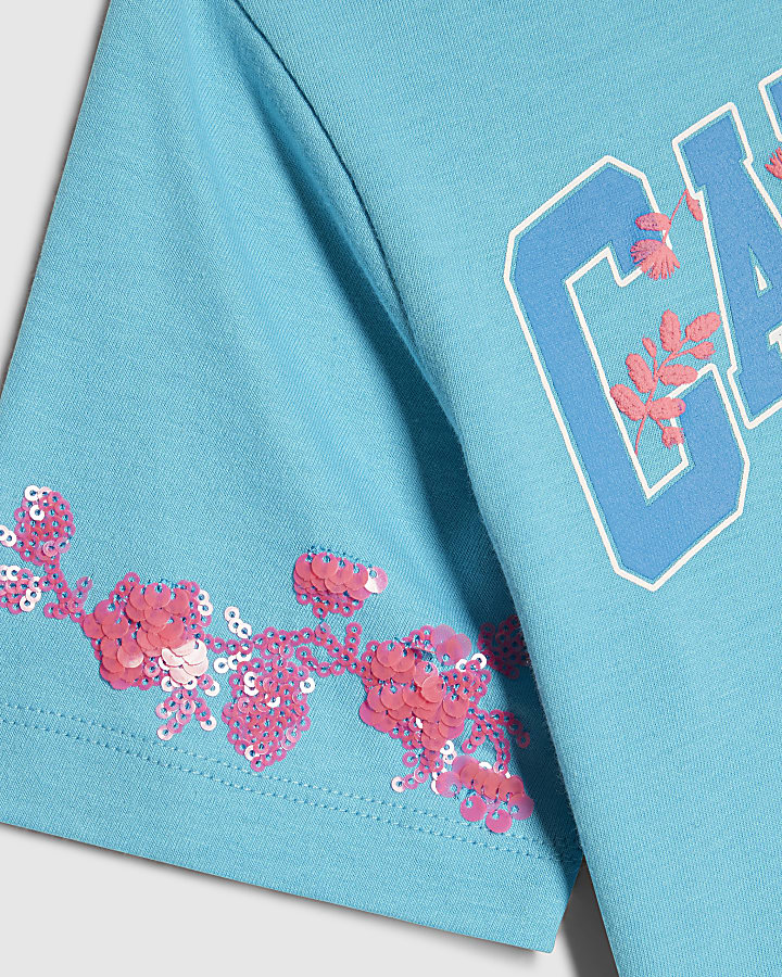 Girls Blue California Floral T-Shirt