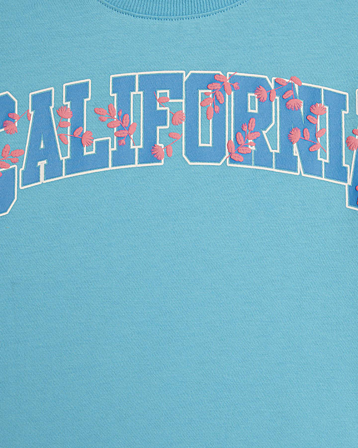 Girls Blue California Floral T-Shirt