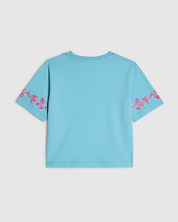 Girls Blue California Floral T-Shirt