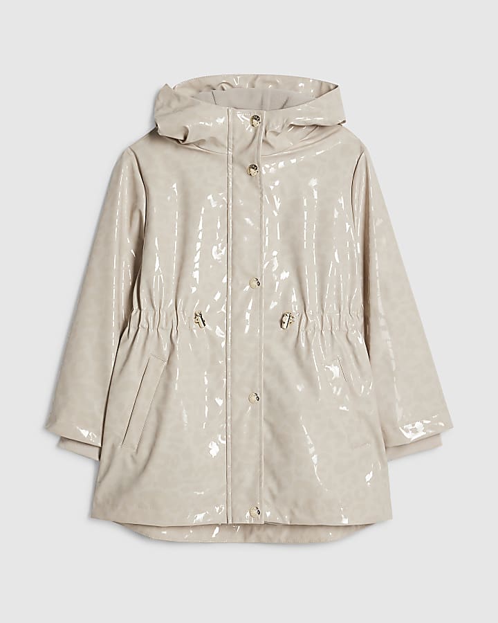 Girls Cream Leopard Print Raincoat
