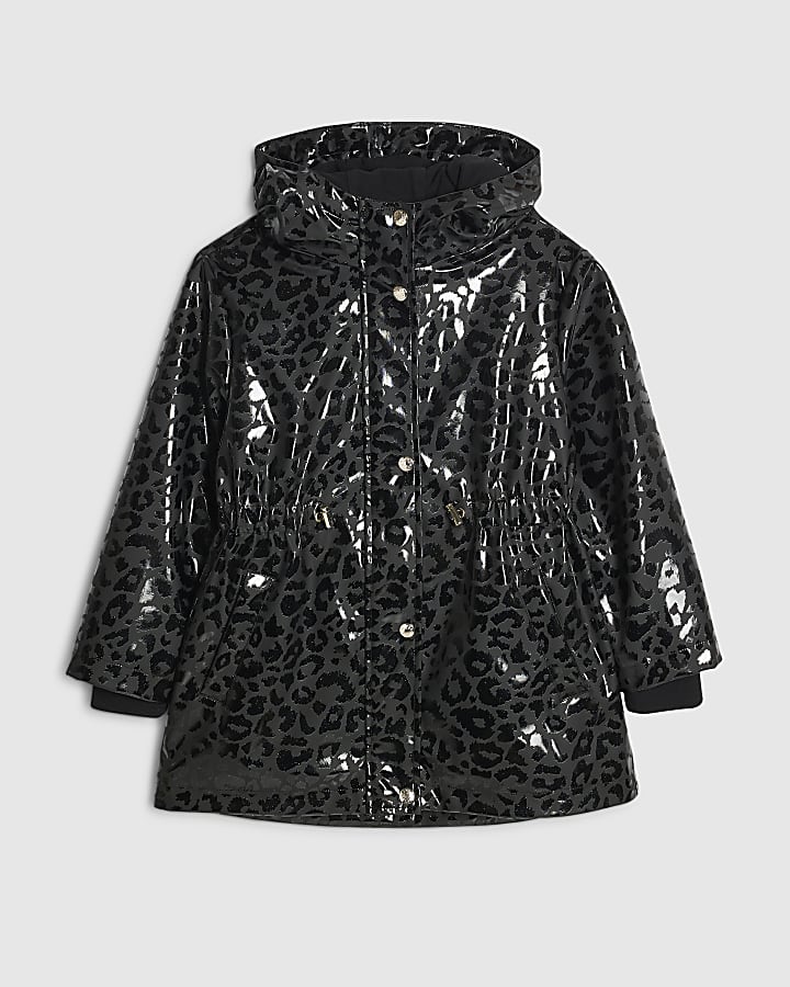 Girls Black Leopard Print Raincoat