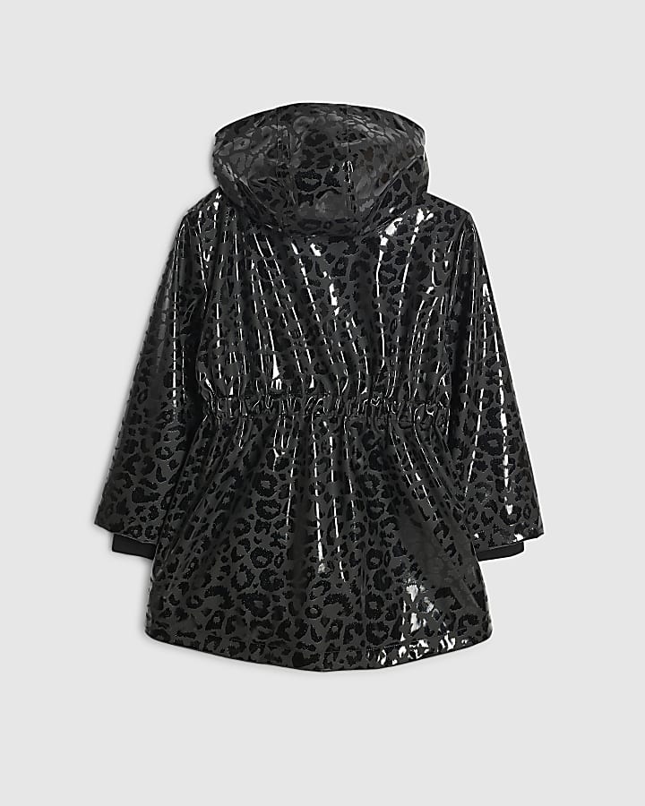 Girls Black Leopard Print Raincoat