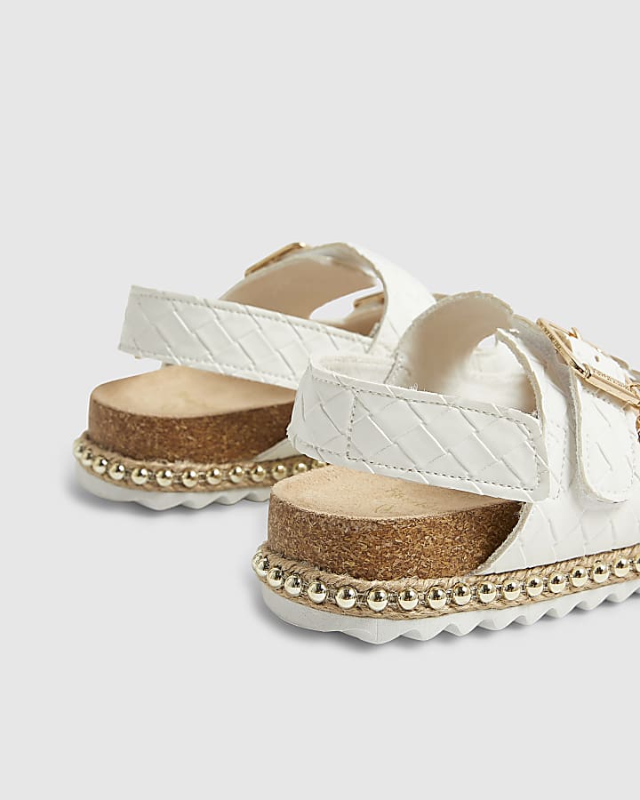 Girls White Weave Buckle Footbed Sandals