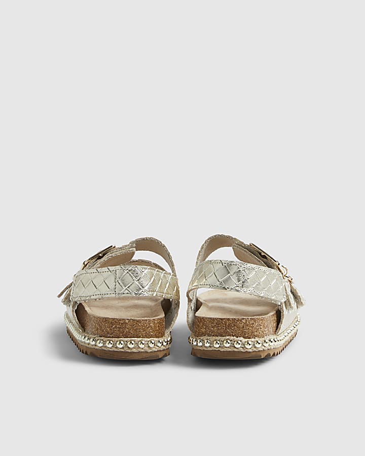 Girls Gold Weave Buckle Footbed Sandals