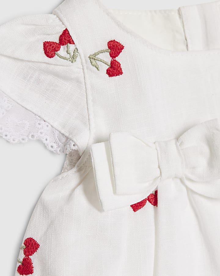 Baby Girls White Heart Cherry Dress Set