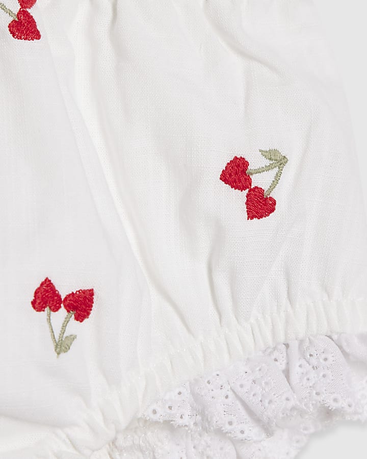 Baby Girls White Heart Cherry Dress Set