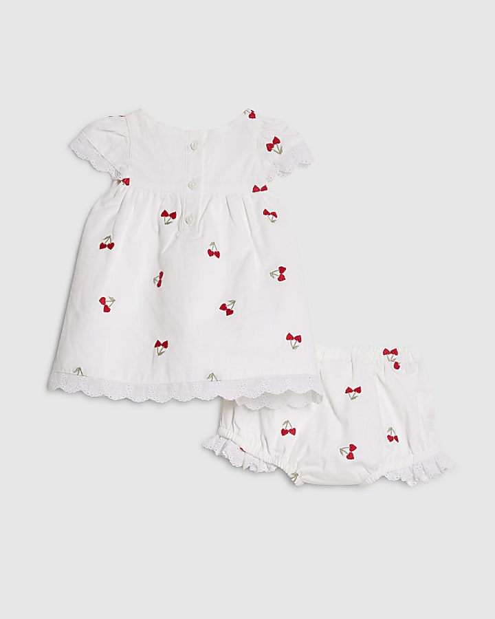 Baby Girls White Heart Cherry Dress Set