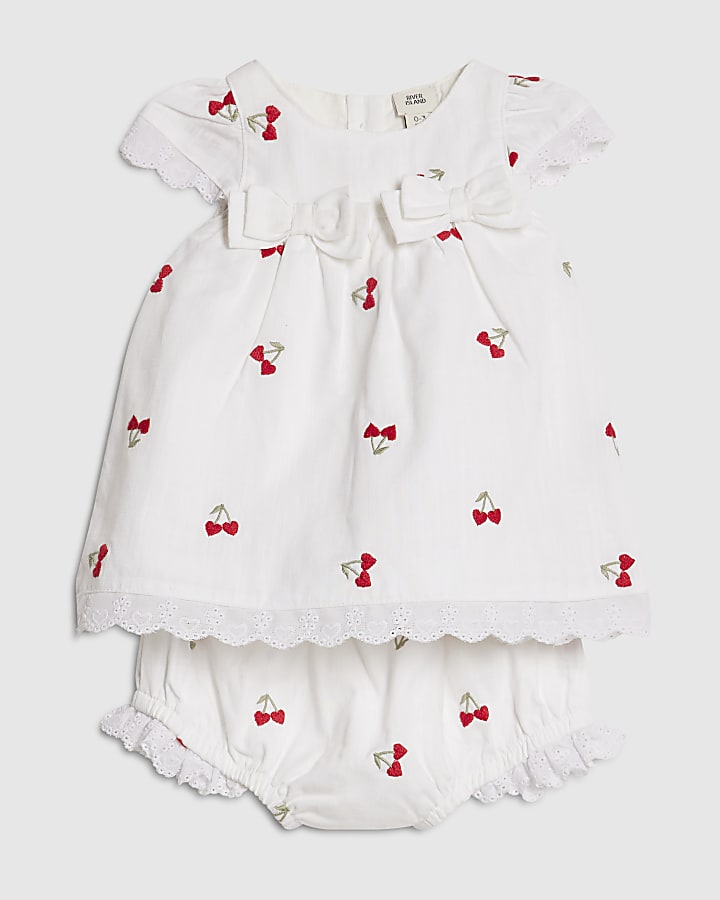 Baby Girls White Heart Cherry Dress Set