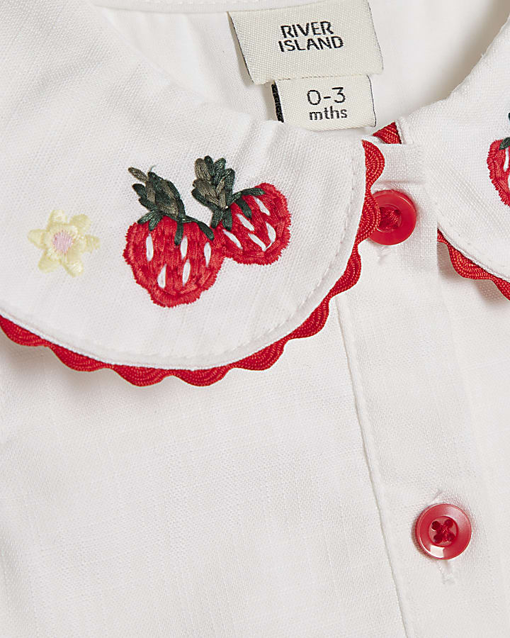 Baby Girls White Strawberry Peplum Blouse Set