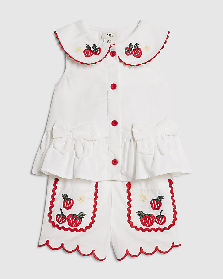 Baby Girls White Strawberry Peplum Blouse Set