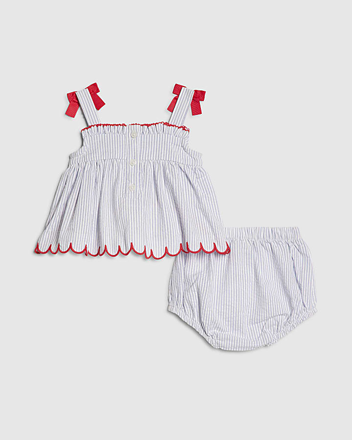 Baby Girls Blue Stripe Fruit Top Set