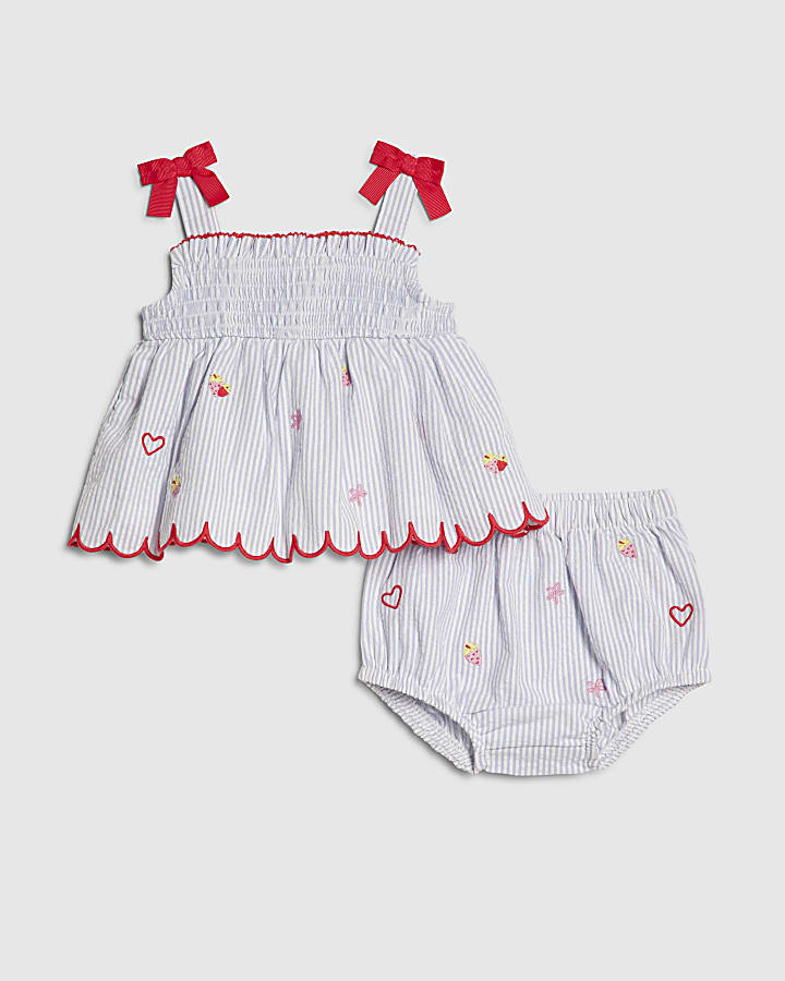 Baby Girls Blue Stripe Fruit Top Set