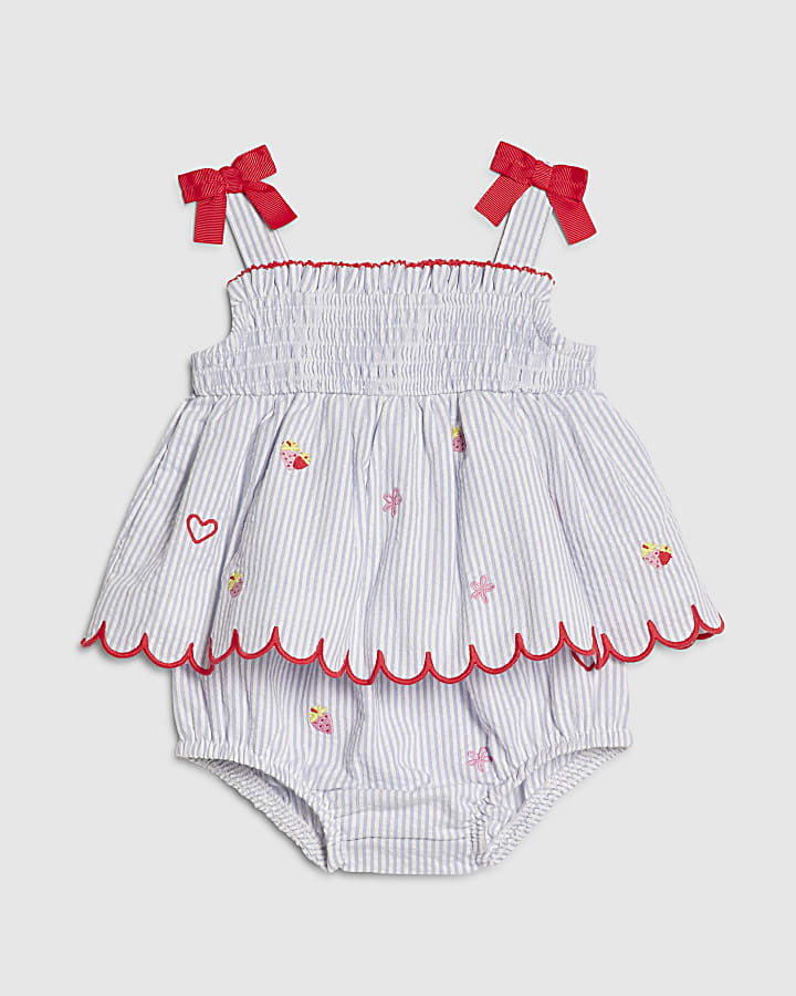 Baby Girls Blue Stripe Fruit Top Set